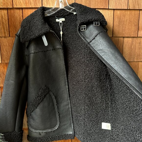 NWT Max Studio London Faux Shearling Faux Leather Zip Front in Women's Large - Picture 12 of 13